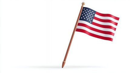 Digital American Flag Waving on Pole Against White Background
