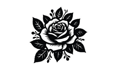 Roses tattoo. Black roses vector design. Black silhouette of rose, Valentines day silhouette of rose, Romantic silhouette of rose	