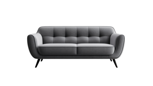 Modern gray sofa isolated on transparent background for interior design