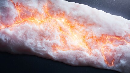 Abstract cosmic landscape featuring glowing cracks in a cloud-like structure in space