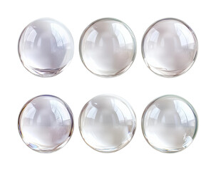 Glass orbs displayed on white surface isolated on transparent background - Generative AI