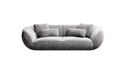 Modern grey sofa with pillows isolated on transparent background
