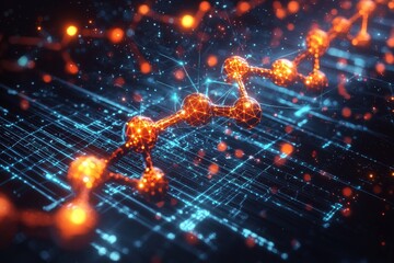 Obraz premium Illuminated digital DNA strand in abstract network of glowing connections
