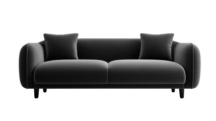 Fototapeta premium Modern black sofa with cushions isolated on transparent background