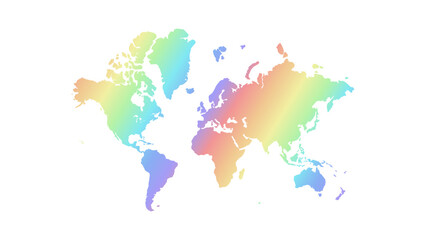 World Map in rainbow colors. Colorful all Earth continent isolated on white background for website, education, travel. Creative brignt flat background for project and illustration.