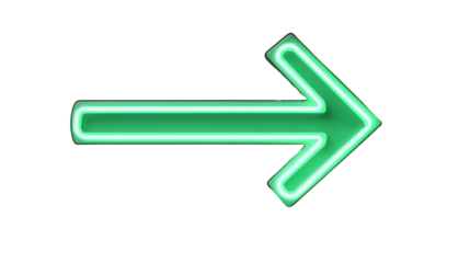 Glowing green neon arrow on transparent background