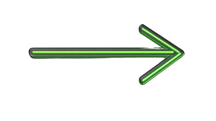 Green neon arrow pointing right on transparent background
