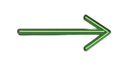 Green neon arrow pointing right on transparent background