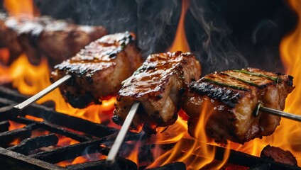 shashlik fried on fire