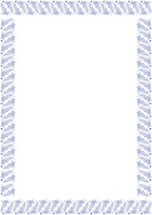 Rectangular border frame template with flourish decoration. Blue branch elements