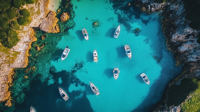 a tranquil aerial view of salcombe harbour with boats at anchor in shimmering blue waters, offering a breathtaking scenic view of this coastal paradise