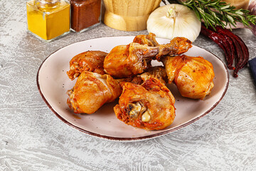 Raw marinated chicken drumstick for cooking