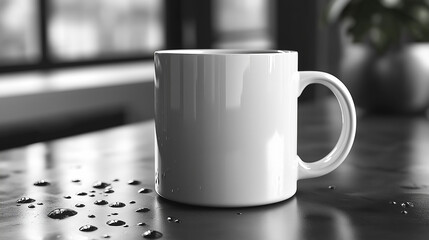 Minimalist White Coffee Mug Mockup in Cozy Sunlit Interior 