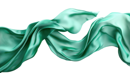 Flowing green silk fabric on transparent background