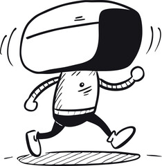 Black Running and Walking Person Silhouette Vector Doodle Art Illustration | Hand-Drawn Motion Sketch | Dynamic Fitness, Exercise, and Active Lifestyle Clipart Design