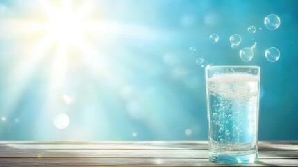 Sparkling water with bubbles, refreshing glass of pure hydration refreshing