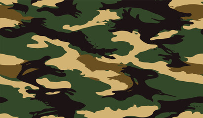 Fototapeta premium Abstract hunting camouflage, seamless texture, military camouflage pattern, Army or hunting dark khaki green camo clothes. Camouflage wallpaper for textile and fabric. Fashion camo style. Vector
