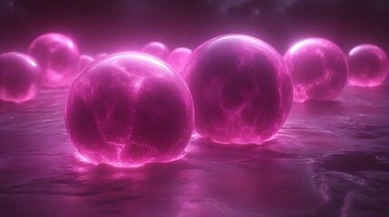 Glowing Pink Spheres Resting On A Dark Surface