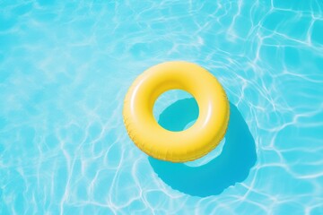 A bright yellow pool float rests on the shimmering blue water, creating a vibrant summer scene perfect for relaxation and fun.