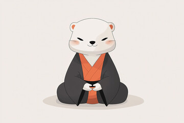 A cute animal in a kimono meditating