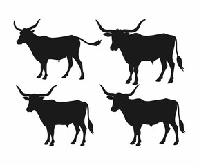 Four Silhouettes of Longhorn Cattle