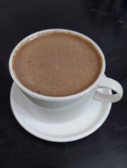 A great cup of coffee with milk in the morning