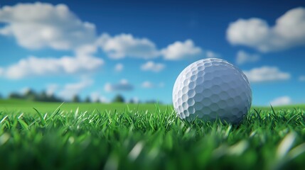 Golf Ball Preparing for a Swing on Vibrant Green Grass Open Sky Fun Sports Event Relaxing Outdoors