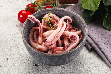 Marinated squid tentacles in the bowl