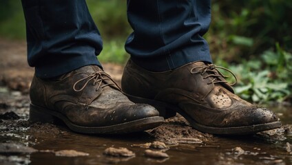 Old, dirty, leather men's shoes