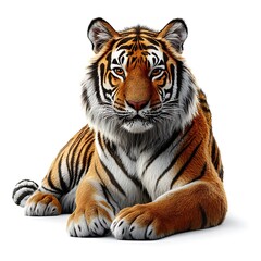 Obraz premium Majestic tiger resting, white background, wildlife photography, nature print