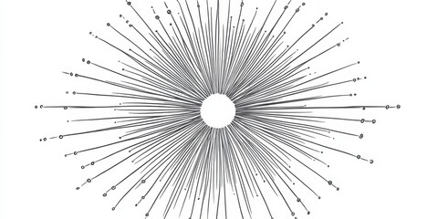 Sunburst line scribble style decoration element vector illustration. Hand-drawn linear radiant design

