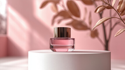 Luxury Pink Perfume Bottle Mockup with Floral Background  

