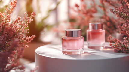 Luxury Pink Perfume Bottle Mockup with Floral Background  
