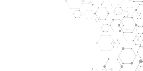 Molecular structure abstract tech background. Geometric white background. Vector banner design with hexagons. Science network pattern, connecting lines and dots Medical background, Vector illustration