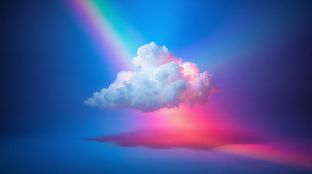 Pastel colored cloud in a room lit with neon light. Metamodern style wallpaper with abstract concept