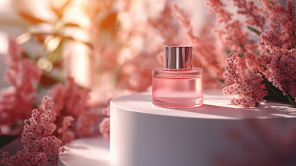 Luxury Pink Perfume Bottle Mockup with Floral Background  
