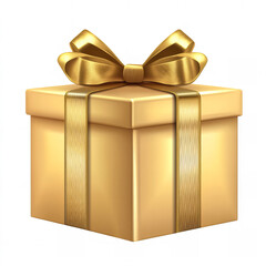 Obraz premium Gold Gift Box with Satin Ribbon Bow, Isolated on White Background, Festive Occasion, Celebration, Surprise, 3D Rendering