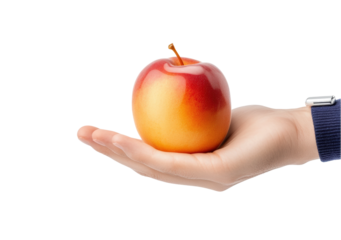 Hand holding a fresh red apple kitchen still life isolated on transparent background - Generative AI
