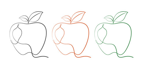 continuous one line drawing of apple, minimalistic apple fruit vector illustration, single line art design, one line art silhouette, vector illustration