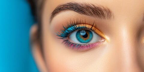 Naklejka premium Close-up eye makeup, blue background