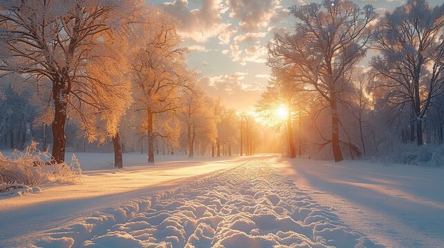 A couple holding hands and walking through a snowy forest path, enjoying the peace and serenity of a new year filled with love