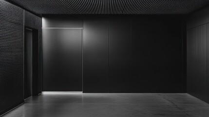 Dark hallway, modern building, elevator, textured wall