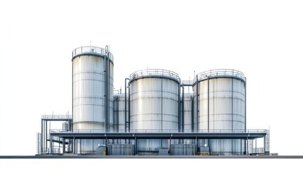 Obraz premium Industrial Storage Tanks, Factory Exterior, White Background
