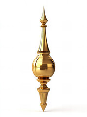 Golden Ornate Finial, Decorative Spire, Isolated on White Background, Architectural Detail, 3D Rendering