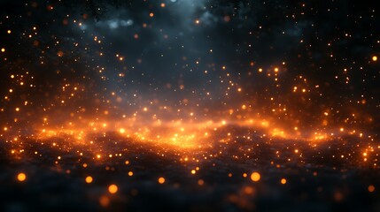 Obraz premium Glowing Embers Scattered Across Dark Forest Floor