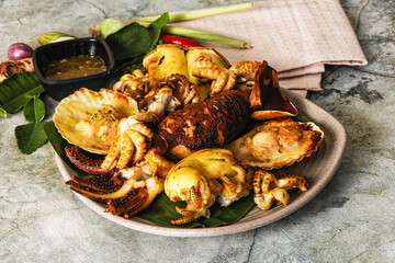Asian grilled seafood mix plate