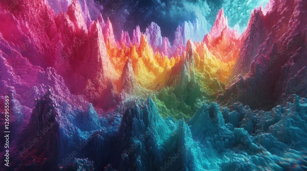 Poster layers of vibrant colors rise and fall like mountains, creating a breathtaking abstract landscape. t