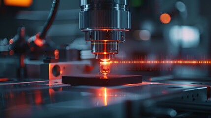 Advanced Laser Technology in Manufacturing Process with Bright Light and Precision Instruments Showcasing Modern Engineering Techniques