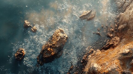 stunning aerial view of a sandy beach and turquoise waters with swimmers, breathtaking tropical scenery, clear ocean horizon, and an ideal travel escape for summer lovers