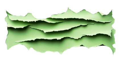 Fototapeta premium Green torn paper strip with transparent background creating a layered effect